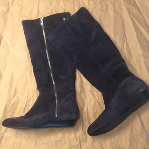 Antonio Melani Blue Suede Boots with Silver Zipper
